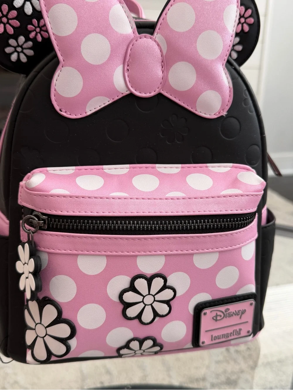 Disney Pink and Black Minnie Mouse Polka Dot Bow Mini Backpack